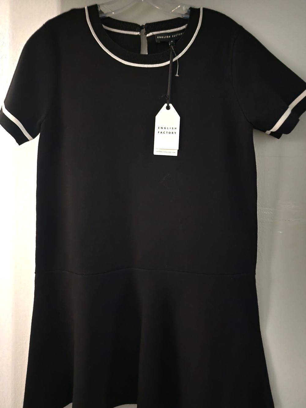 English Factory Black Short-Sleeve Knit Dress with White Trim